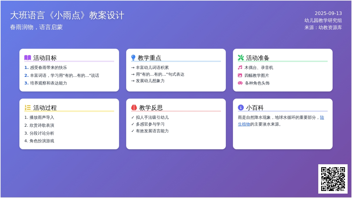 幼儿园大班语言教案《小雨点》含反思
