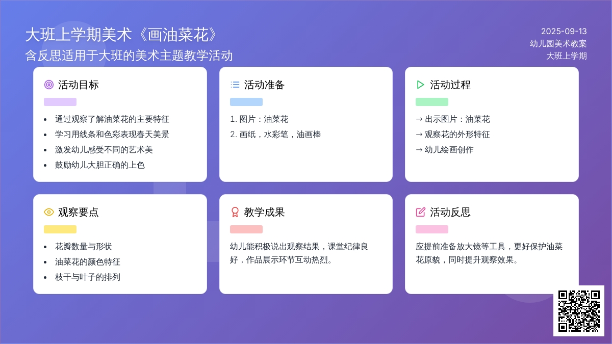大班上学期美术教案《画油菜花》含反思