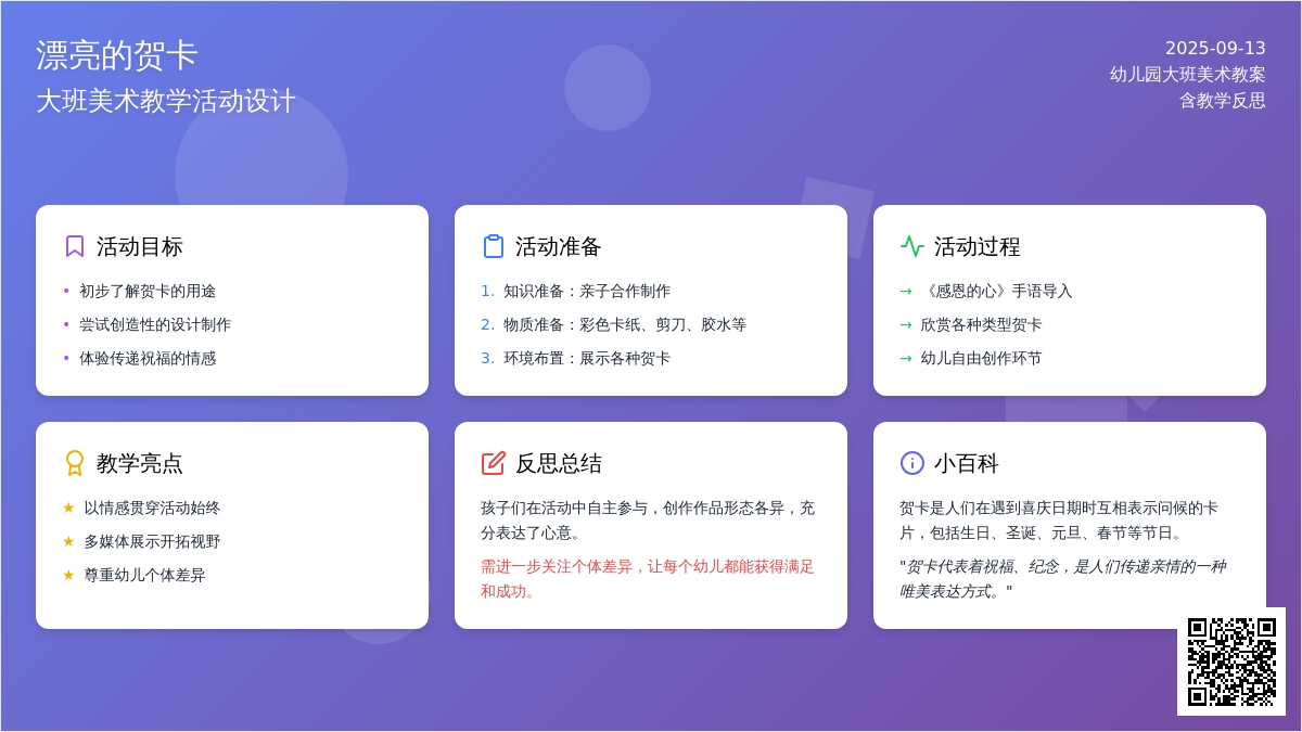 幼儿园大班美术教案《漂亮的贺卡》含反思