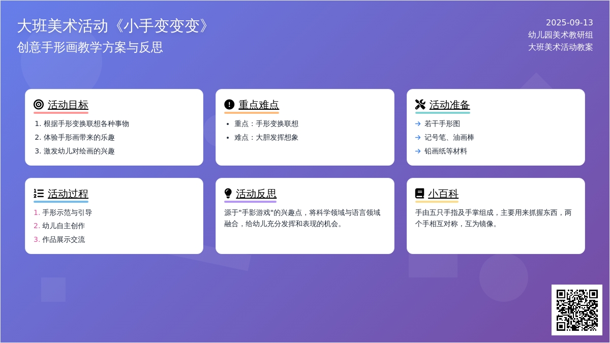 幼儿园大班美术活动教案《小手变变变》含反思