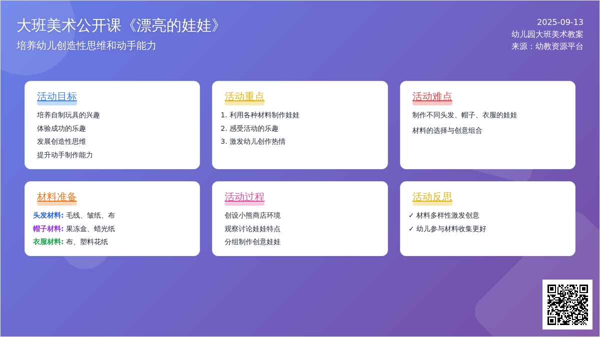 幼儿园大班美术公开课教案《漂亮的娃娃》含反思