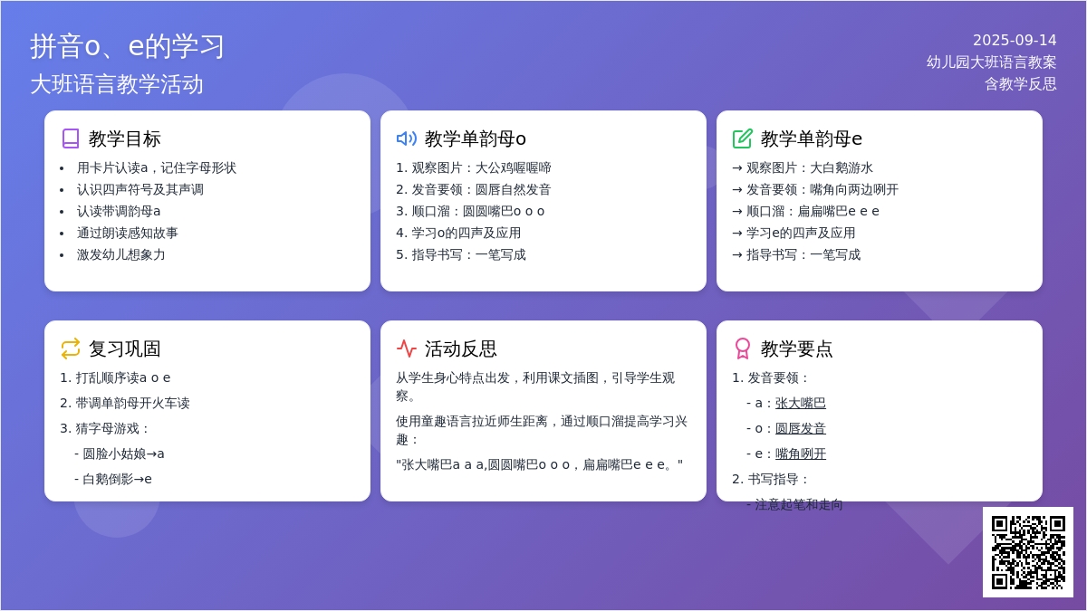 幼儿园大班语言教案《拼音o、e的学习》含反思