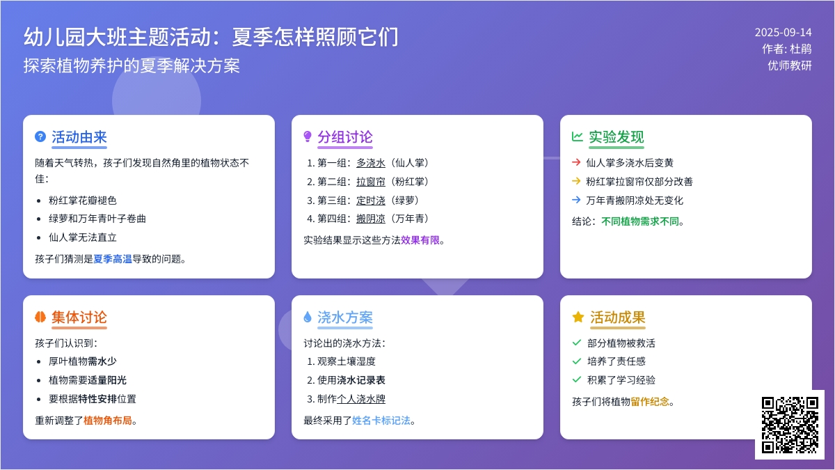 幼儿园大班主题活动《夏季怎样照顾它们》