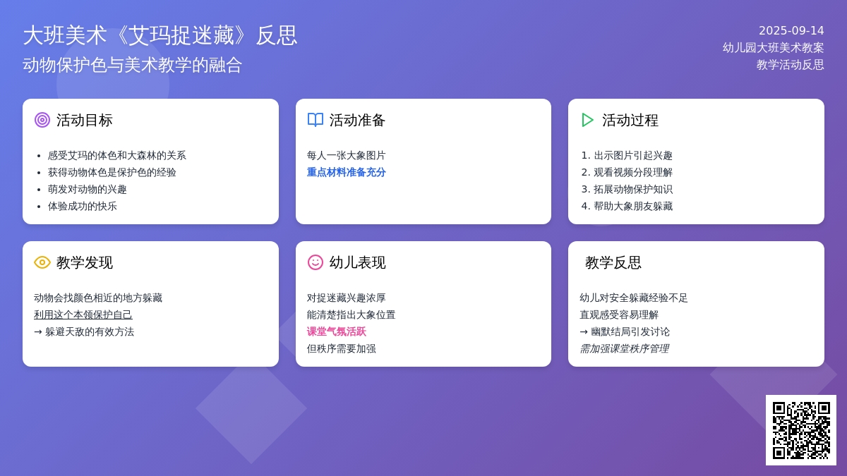 幼儿园大班美术教案《艾玛捉迷藏》反思