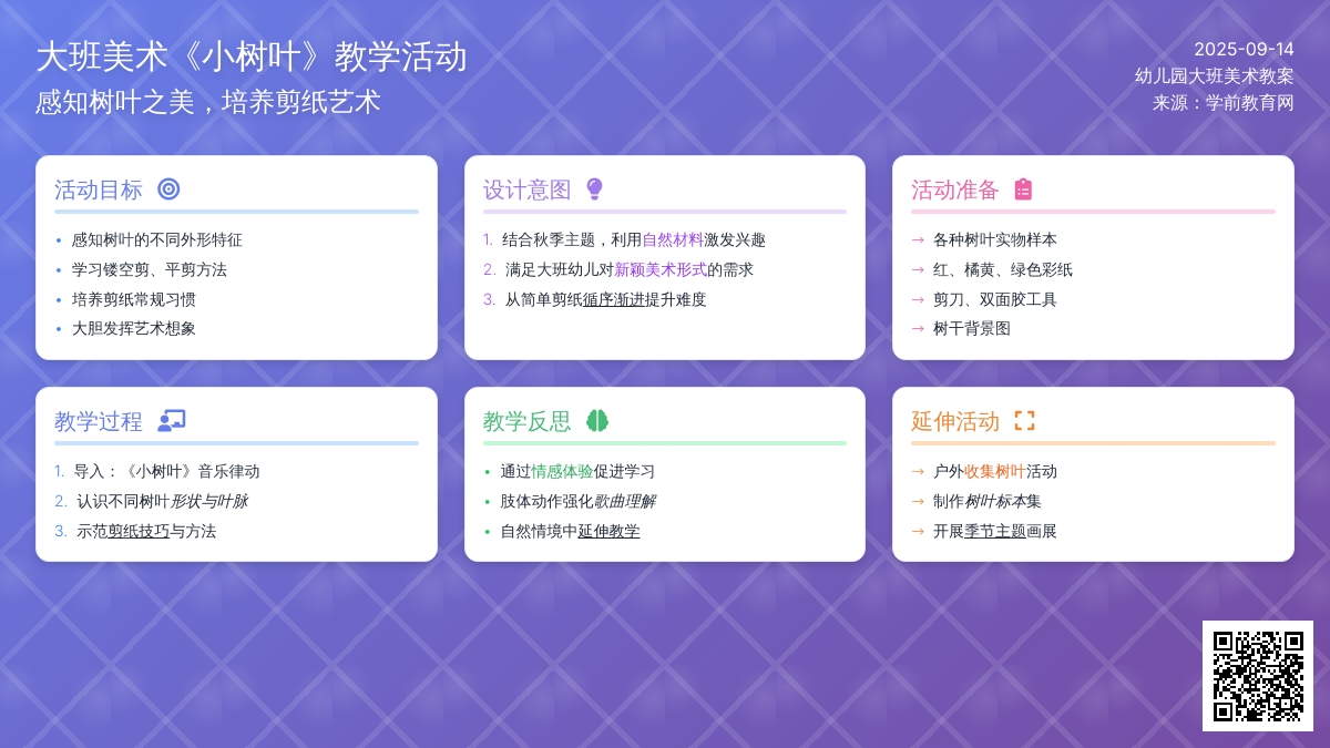 幼儿园大班美术教案《小树叶》含反思
