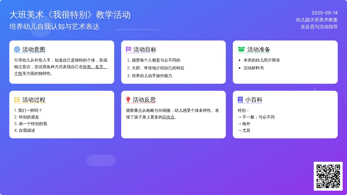 幼儿园大班美术教案《我很特别》含反思