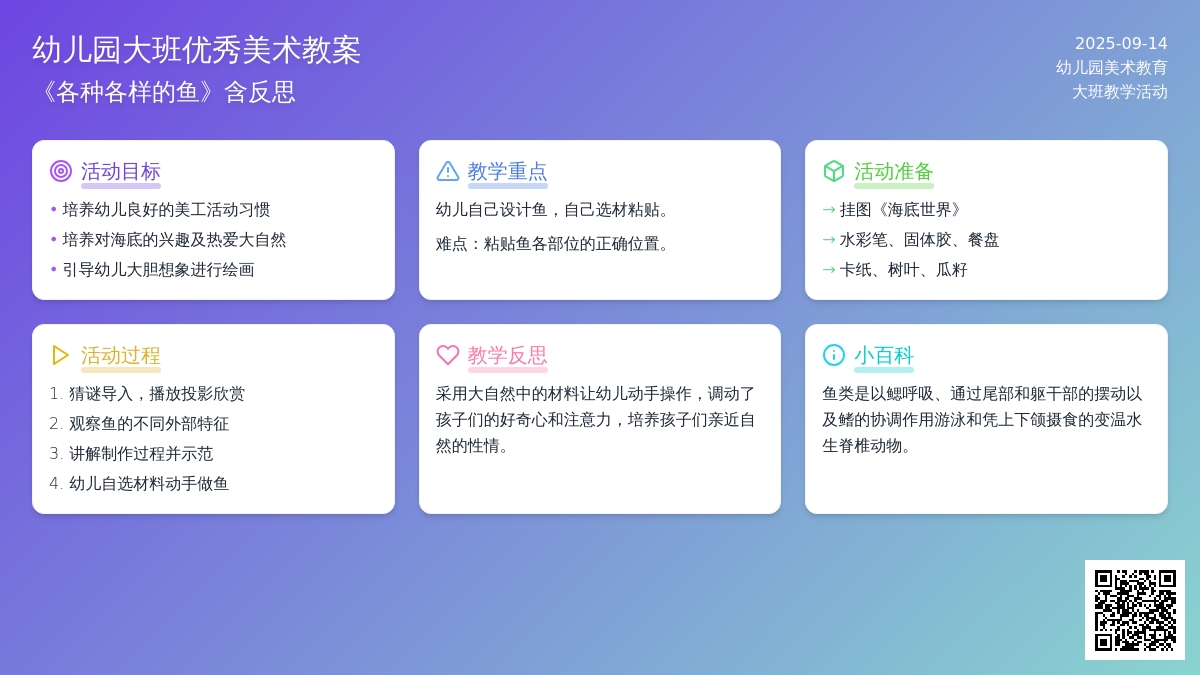 幼儿园大班优秀美术教案《各种各样的鱼》含反思