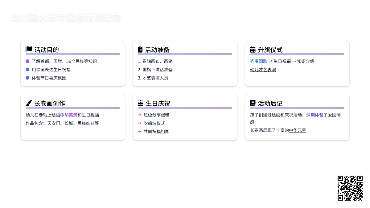 幼儿园大班年级组活动记录：彩笔绘中华