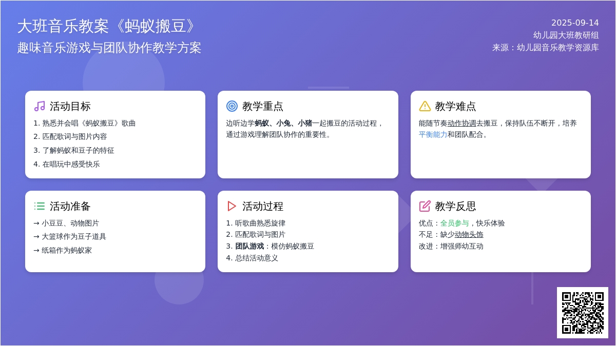 幼儿园大班音乐教案《蚂蚁搬豆》含反思