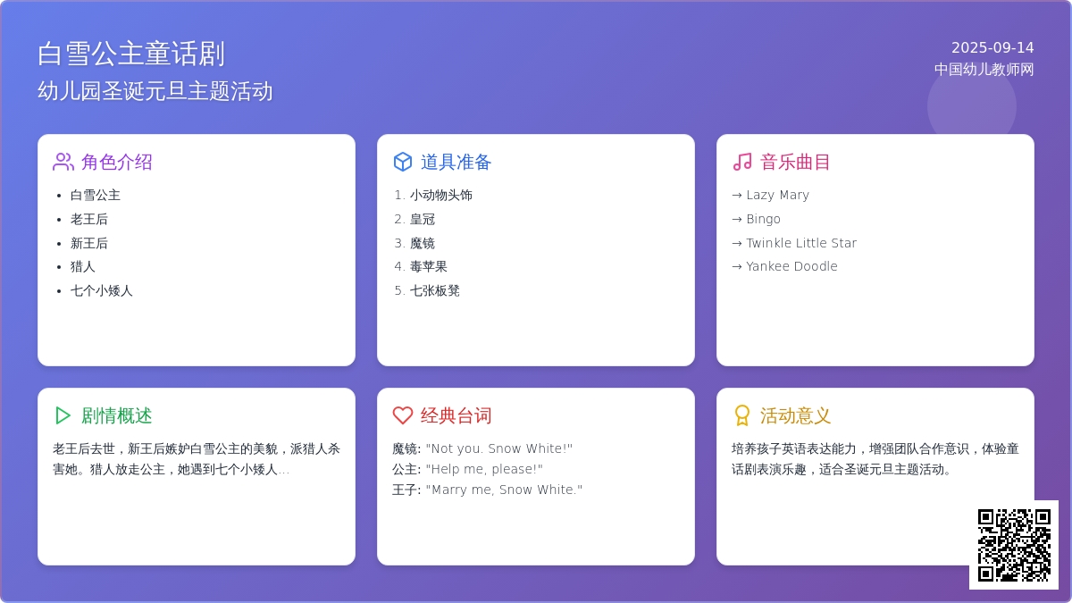 幼儿园大班圣诞节英语活动方案：剧本——白雪公主和七个小矮人