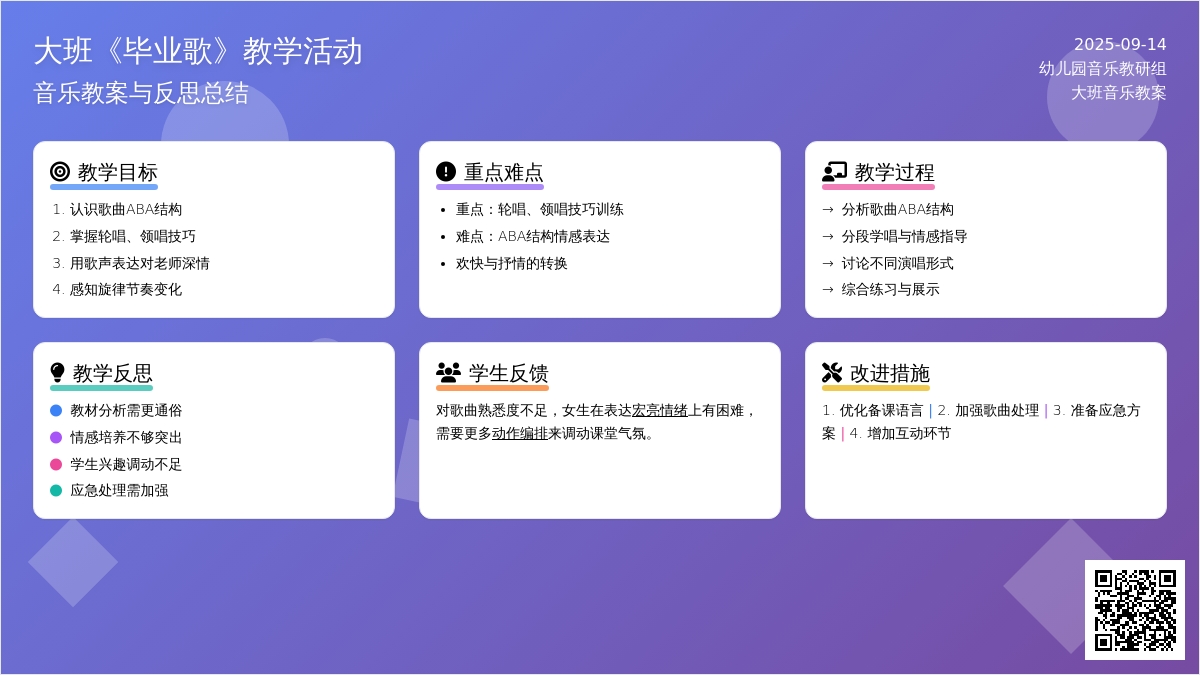幼儿园大班音乐教案《毕业歌》含反思