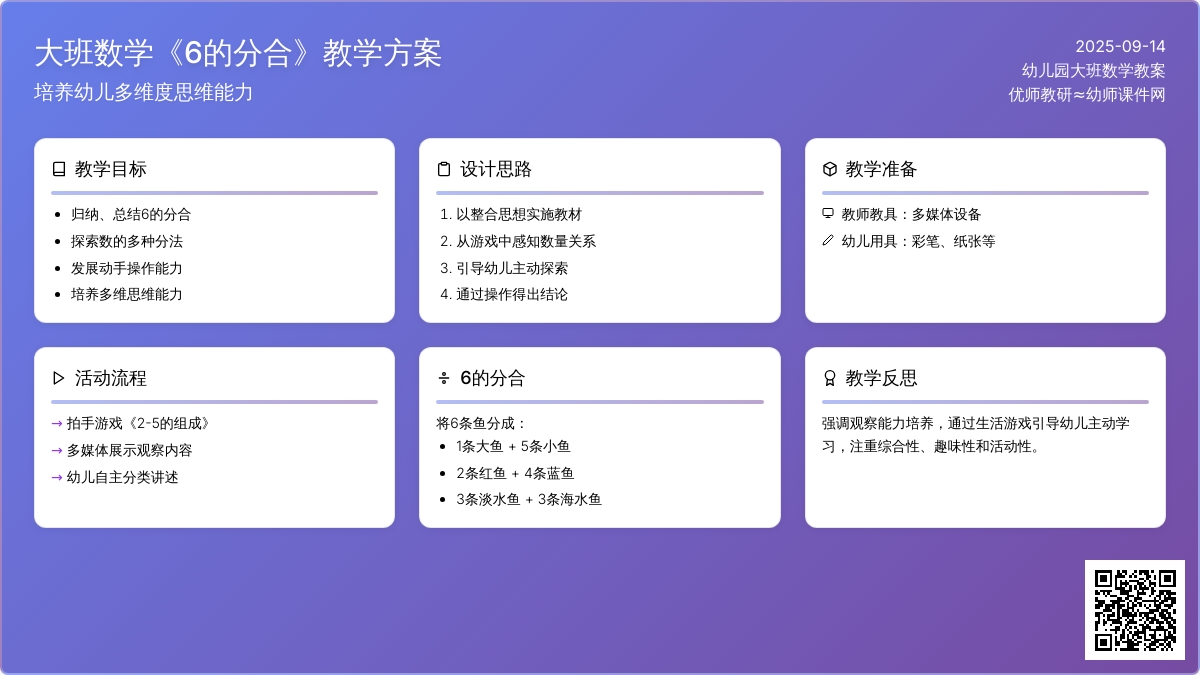 幼儿园大班数学教案《6的分合》含反思