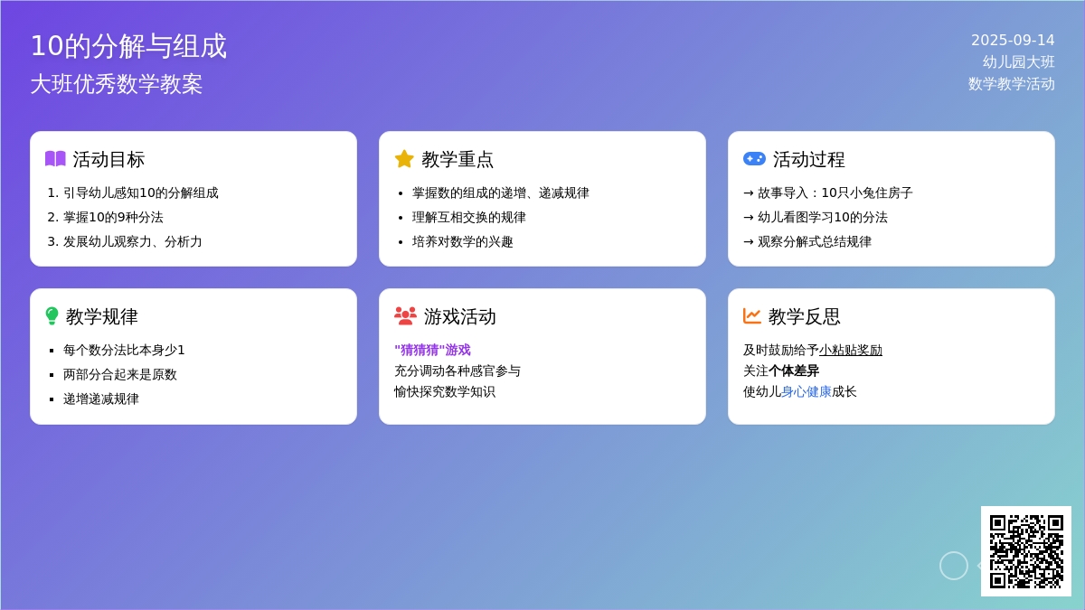 大班优秀数学教案《10的分解与组成》含反思