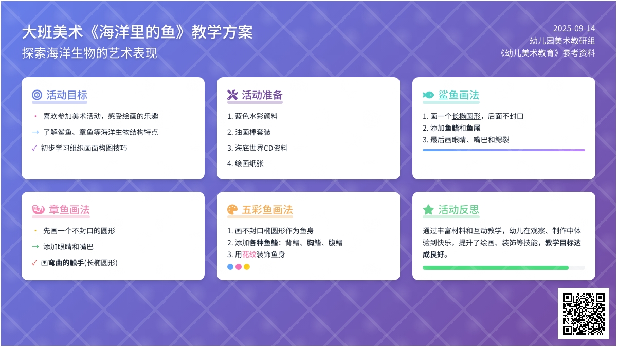 幼儿园大班美术教案《海洋里的鱼》含反思