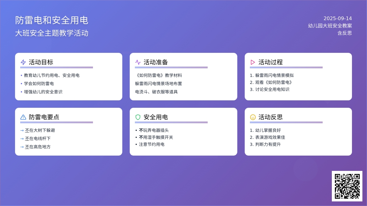 幼儿园大班安全教案《防雷电和安全用电》含反思