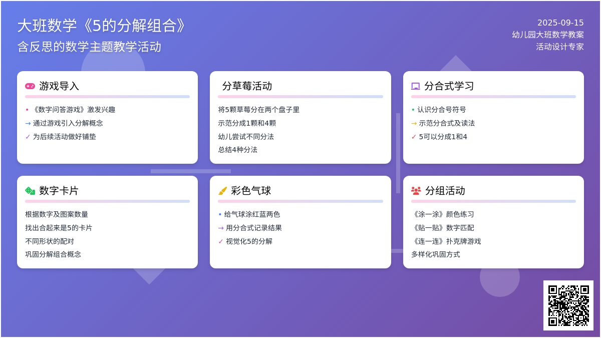 幼儿园大班数学教案《5的分解组合》含反思
