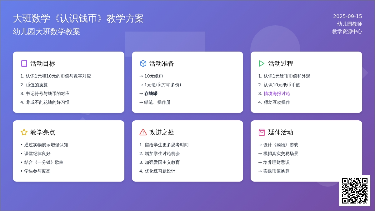 幼儿园大班数学教案《认识钱币》含反思