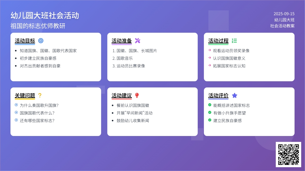 幼儿园大班社会教案――祖国的标志