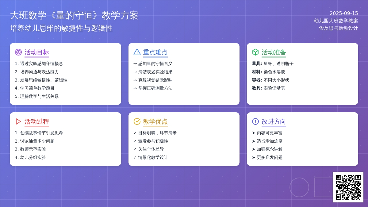 幼儿园大班数学教案《量的守恒》含反思