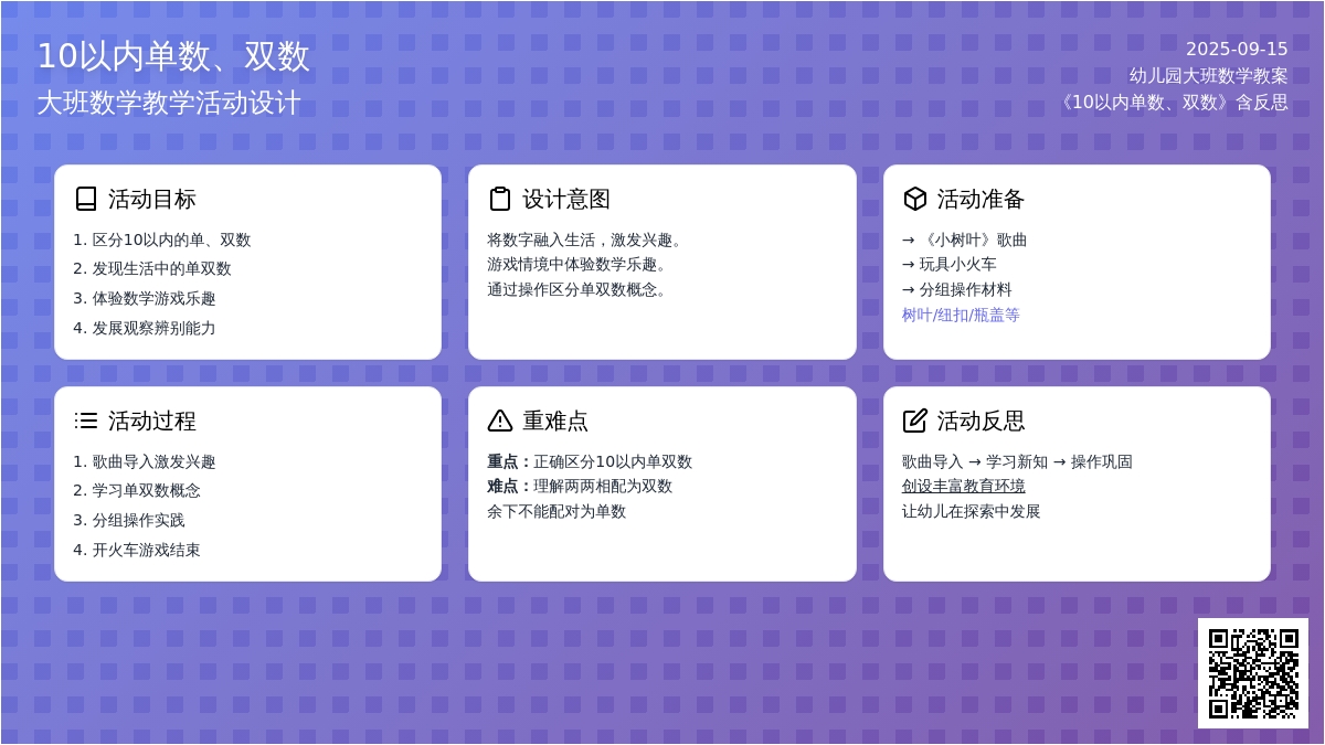 幼儿园大班数学教案《10以内单数、双数》含反思