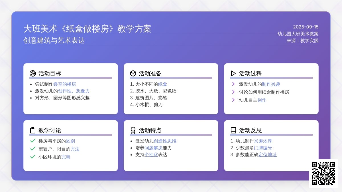 幼儿园大班美术教案《纸盒做楼房》含反思