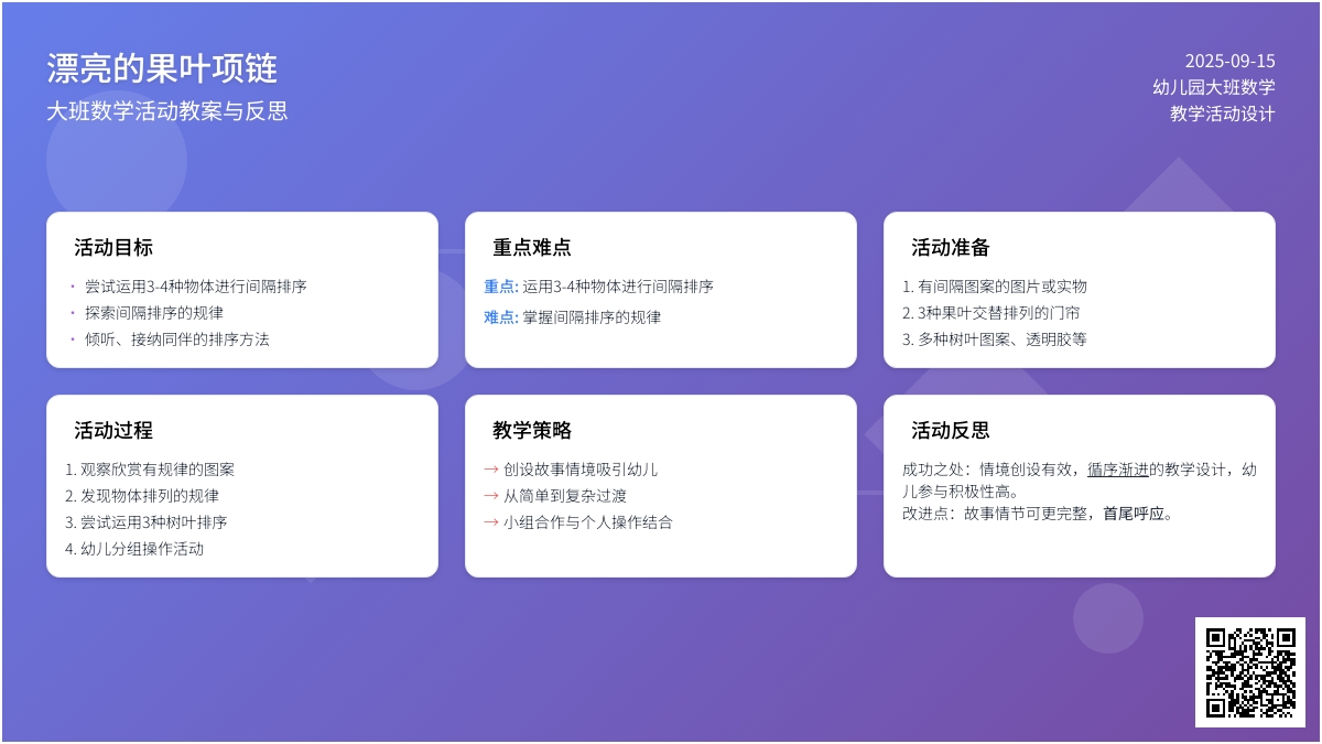 幼儿园大班数学教案《漂亮的果叶项链》含反思