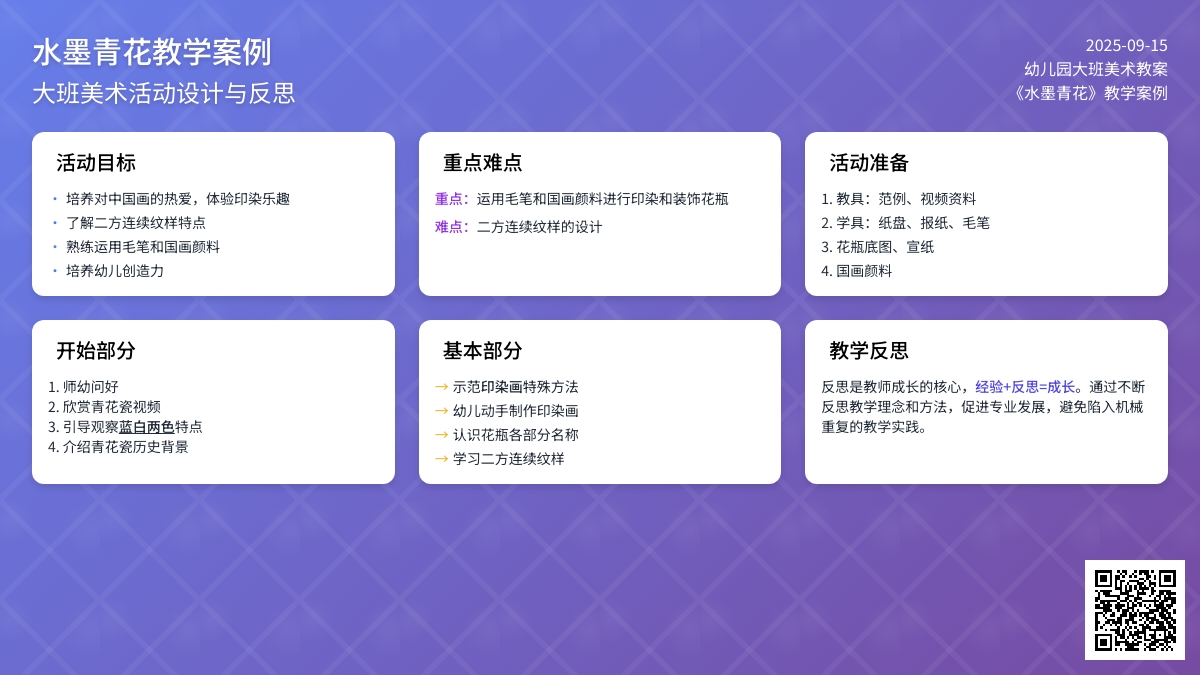 幼儿园大班美术教案《水墨青花》含反思