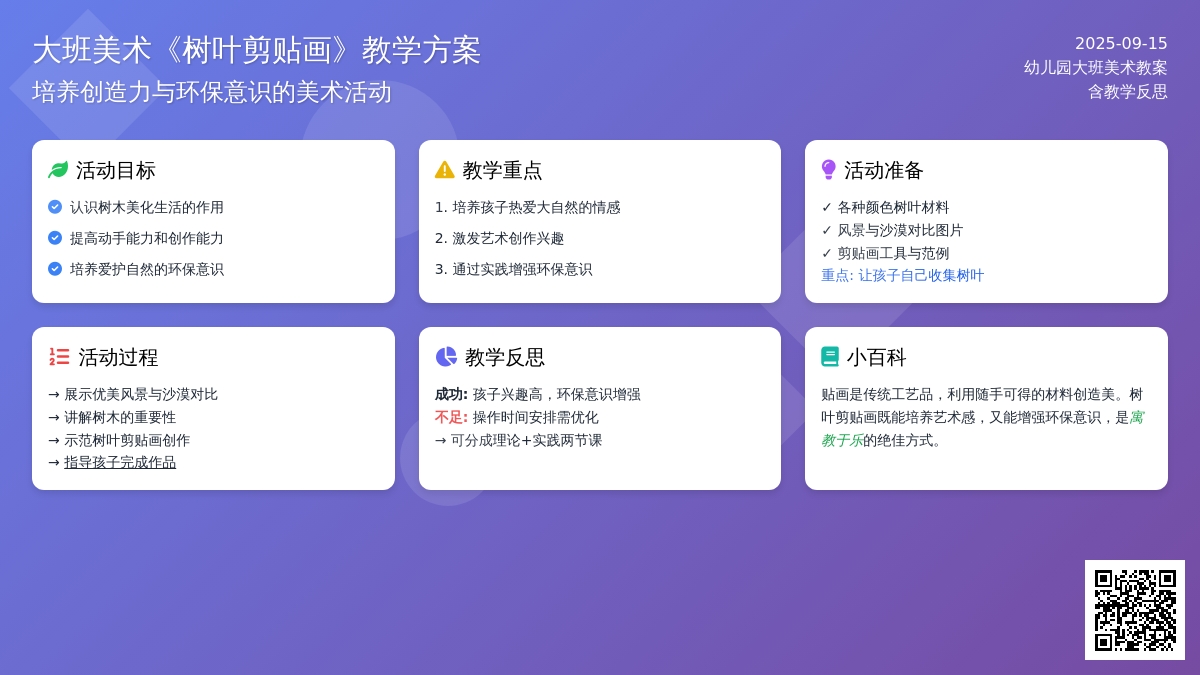 幼儿园大班美术教案《树叶剪贴画》含反思