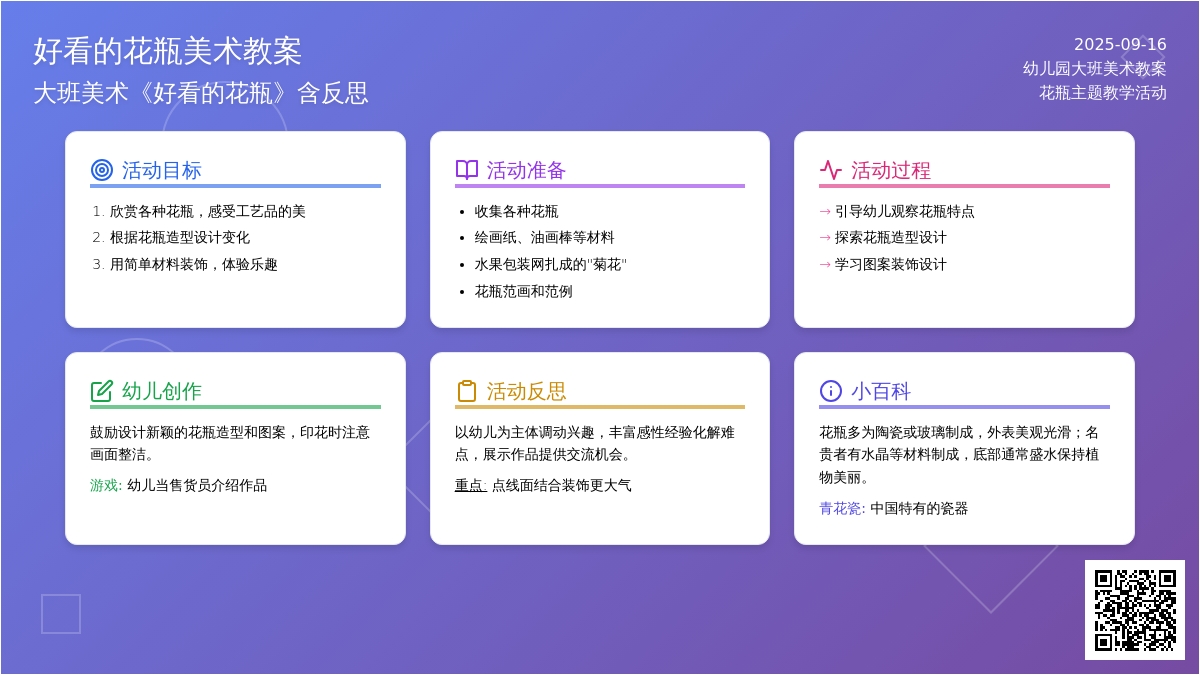 幼儿园大班美术教案《好看的花瓶》含反思