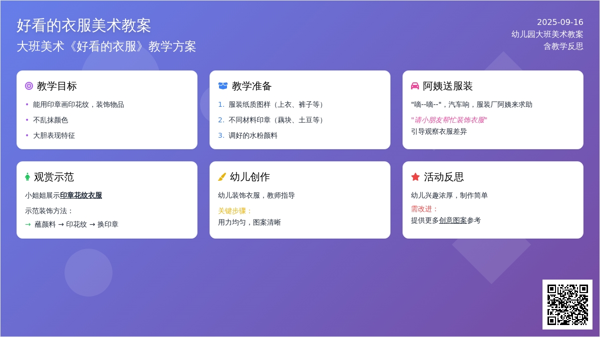 幼儿园大班美术教案《好看的衣服》含反思