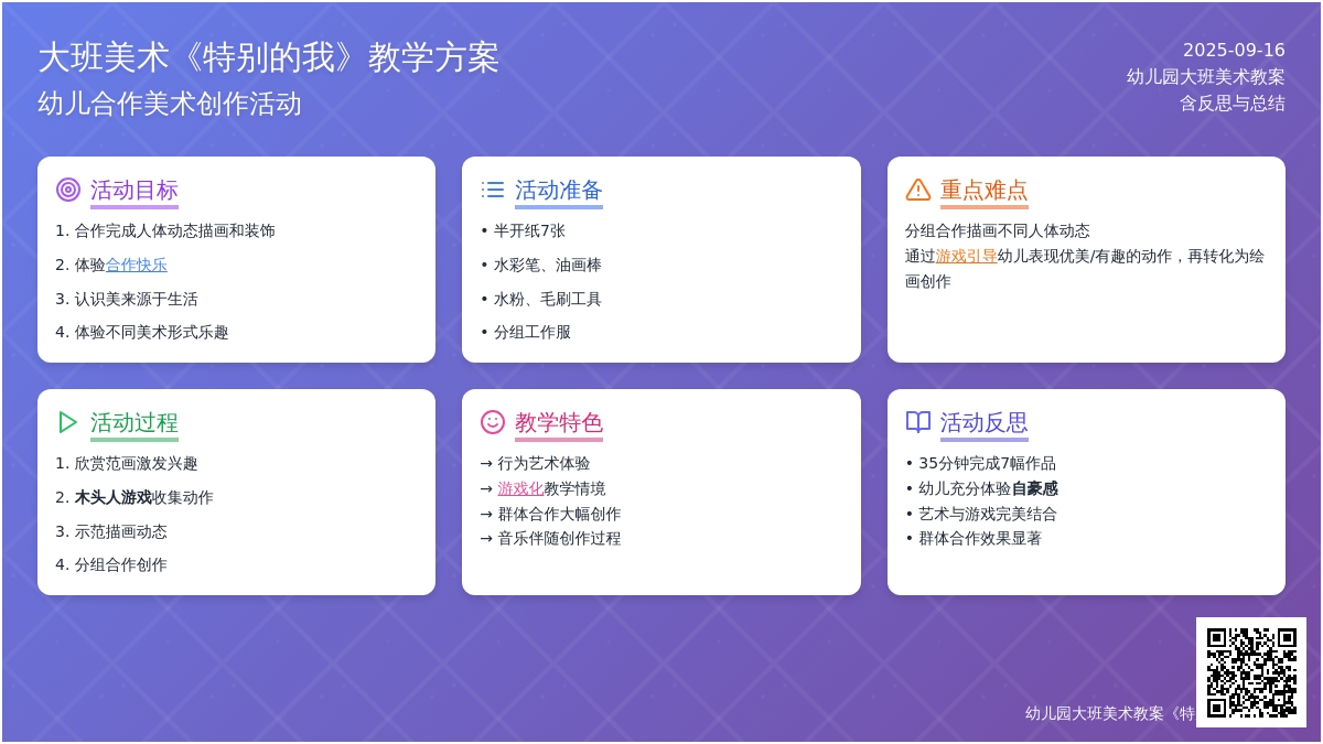 幼儿园大班美术教案《特别的我》含反思