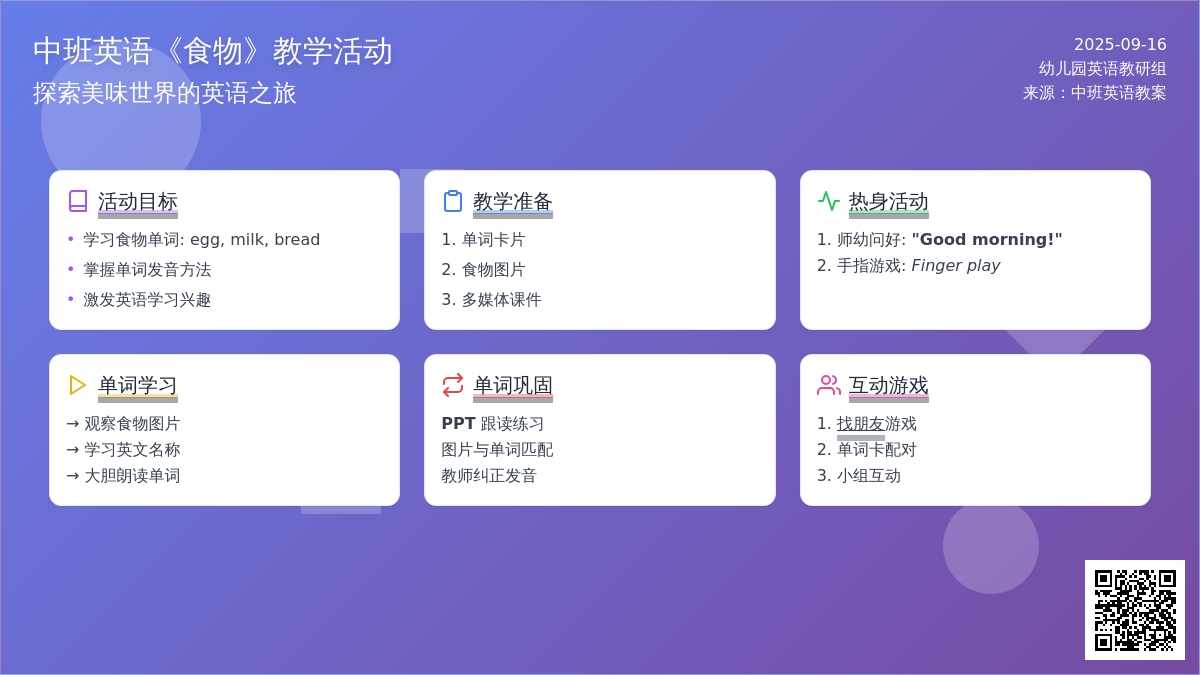 幼儿园中班英语教案《食物》