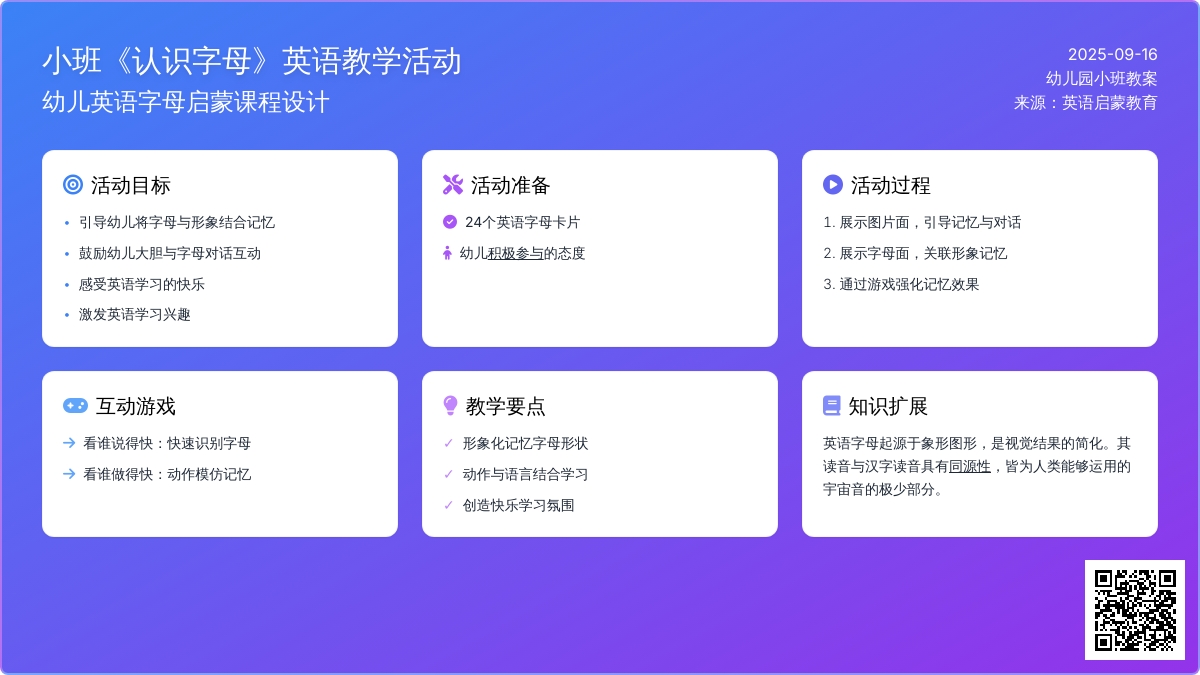 幼儿园小班教案《认识字母》