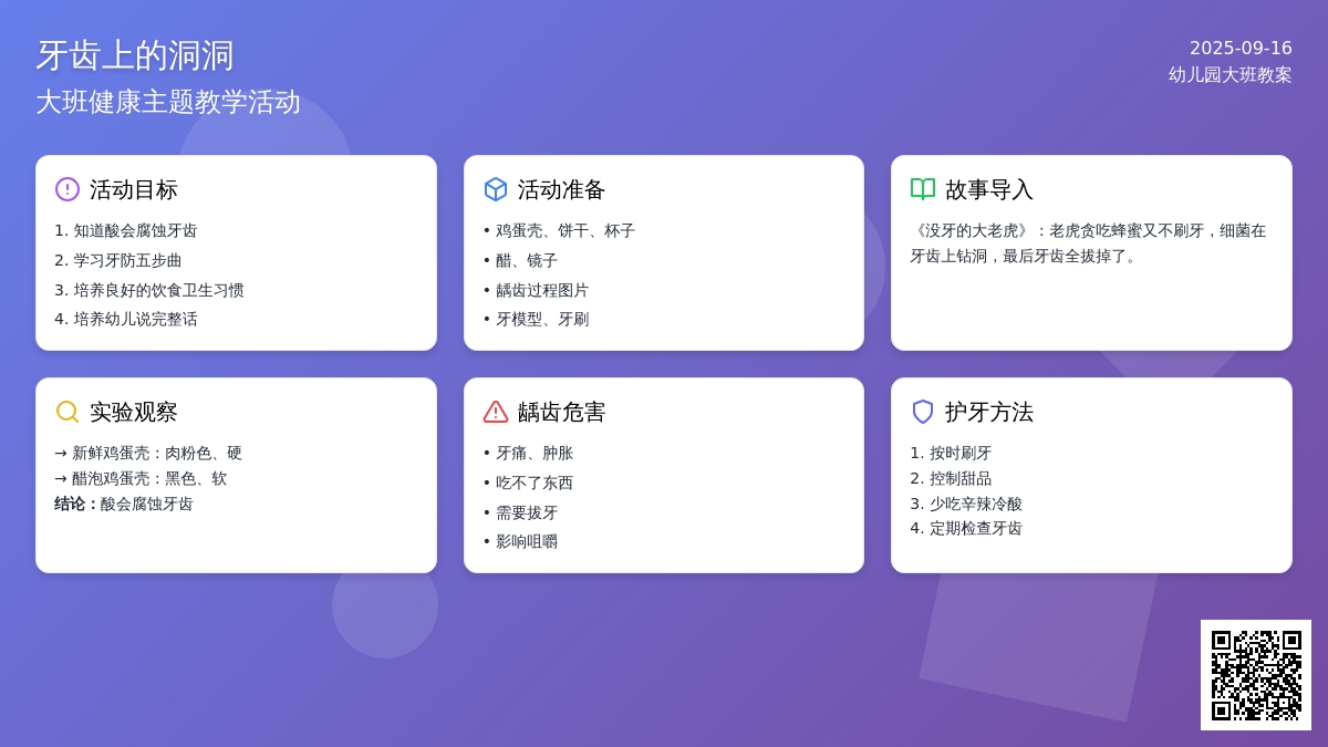 幼儿园大班教案《牙齿上的洞洞》