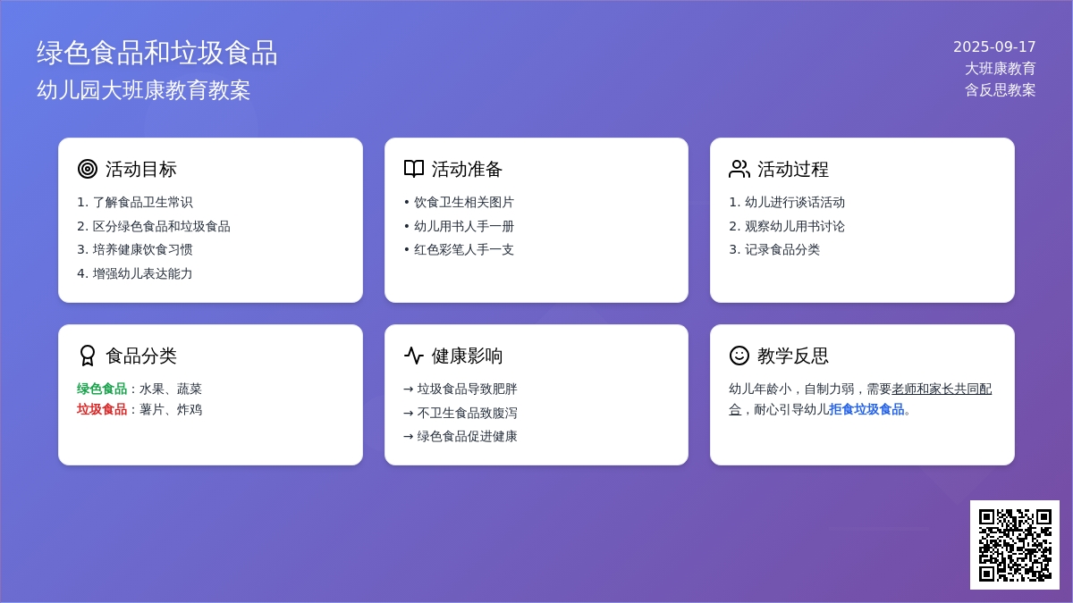 幼儿园大班健康教育教案《绿色食品和垃圾食品》含反思