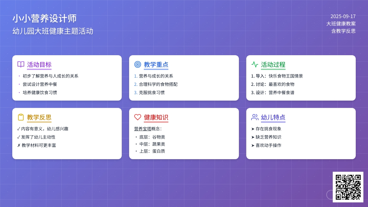 幼儿园大班健康教案《小小营养设计师》含反思