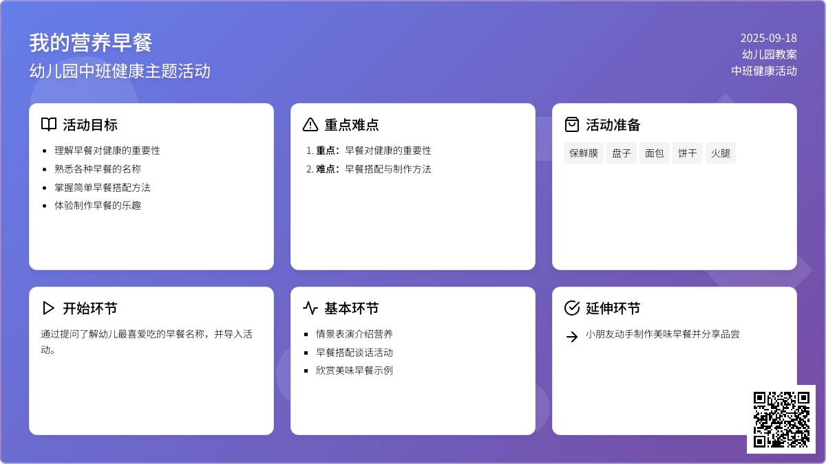 幼儿园中班教案《我的营养早餐》含反思