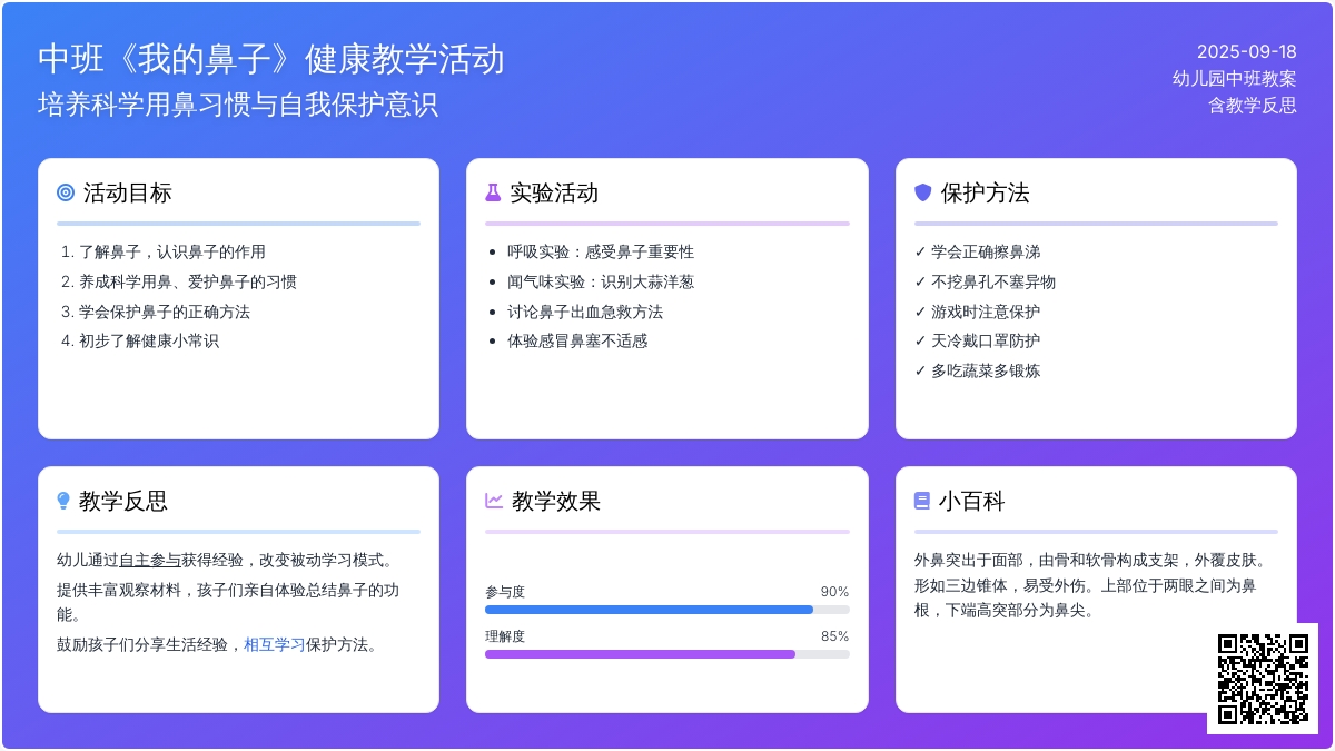 幼儿园中班教案《我的鼻子》含反思