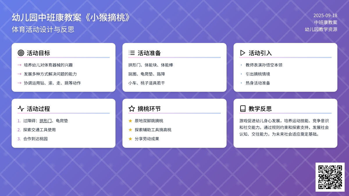 幼儿园中班健康教案《小猴摘桃》含反思