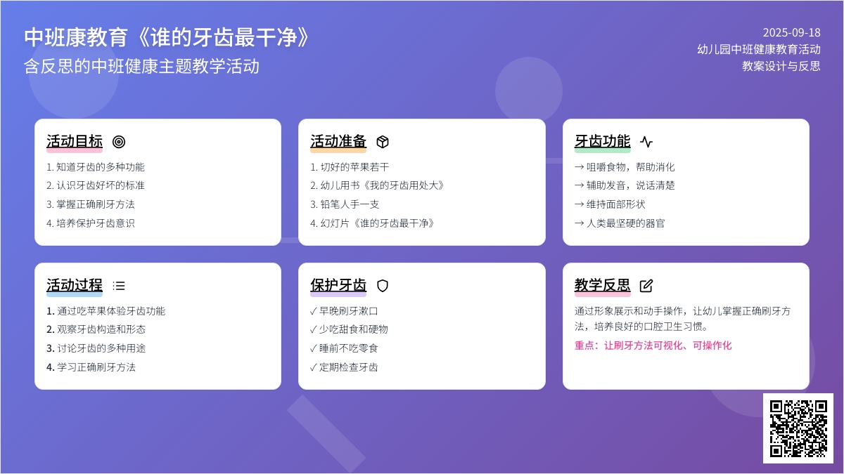 幼儿园中班健康教育教案《谁的牙齿最干净》含反思