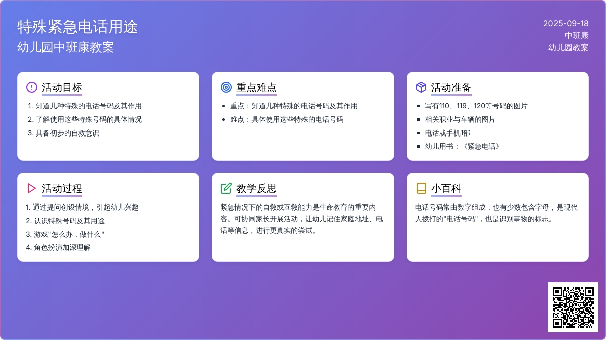 幼儿园中班健康教案《特殊紧急电话用途》含反思