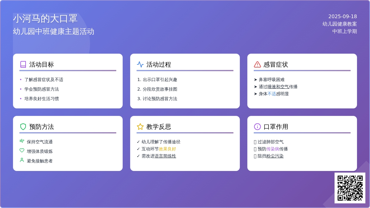 幼儿园中班上学期健康教案《小河马的大口罩》含反思