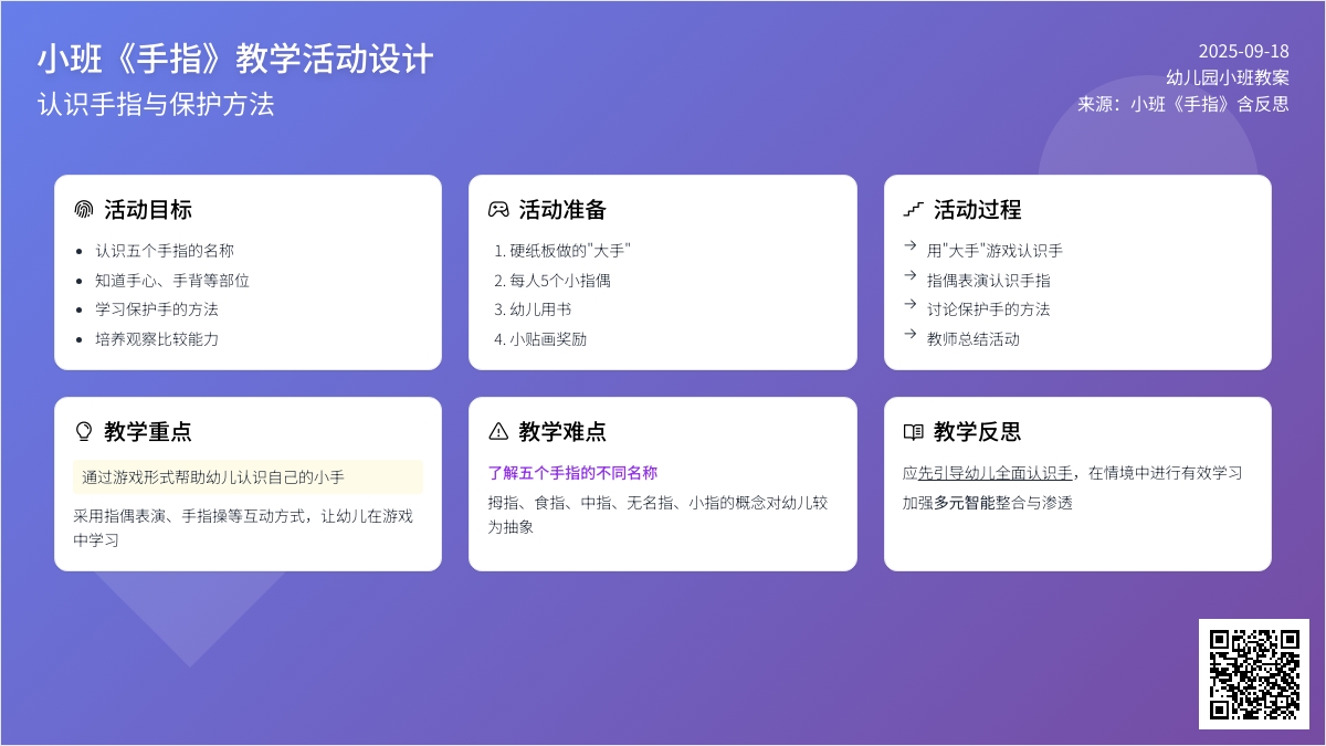 幼儿园小班教案《手指》含反思