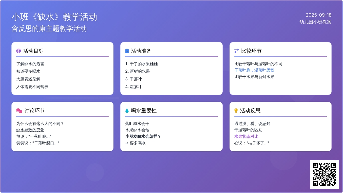 幼儿园小班教案《缺水》含反思
