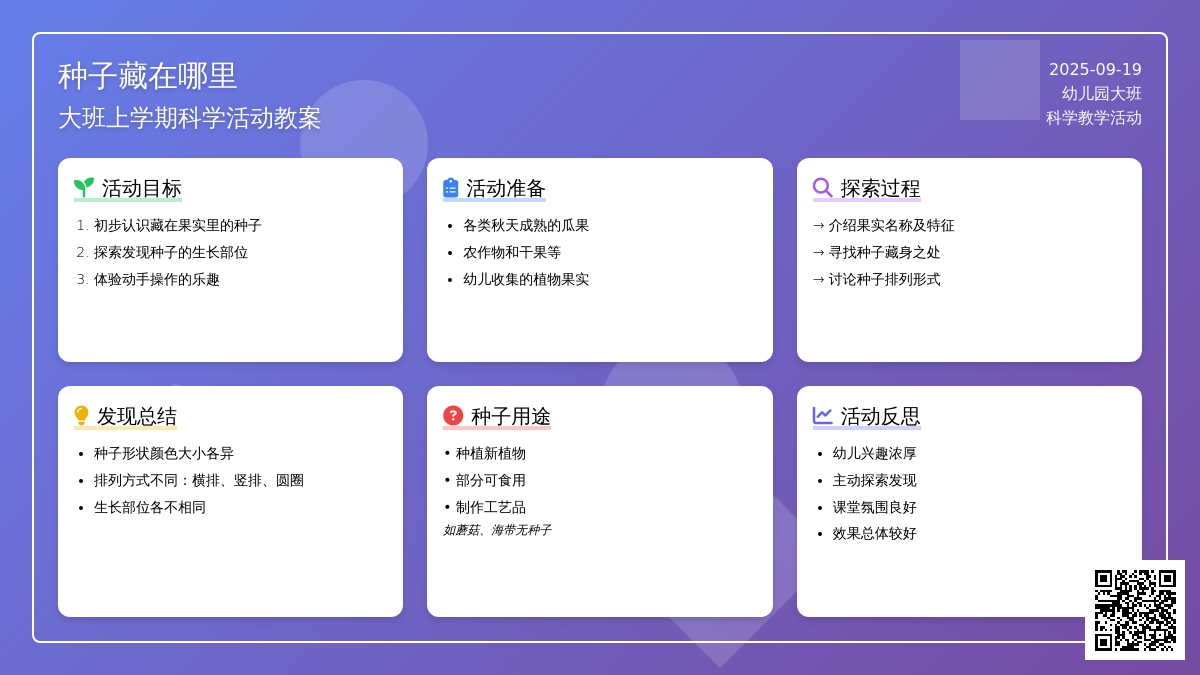幼儿园大班上学期科学教案《种子藏在哪里》含反思