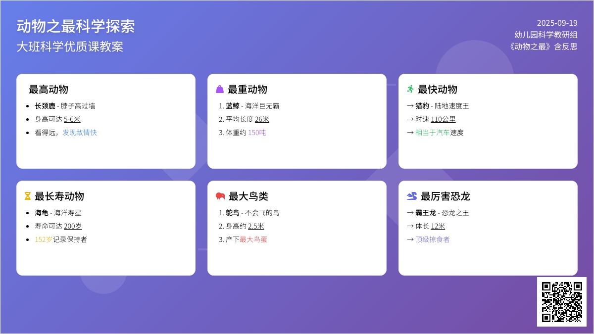 幼儿园大班科学优质课教案《动物之最》含反思
