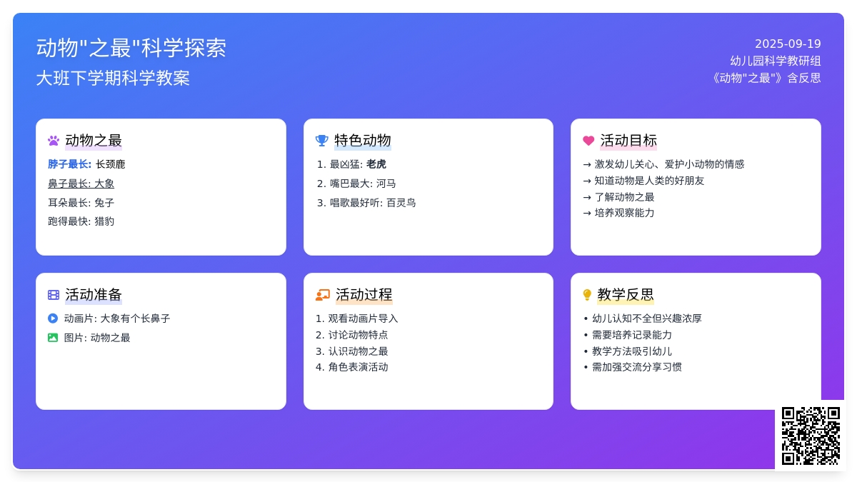 幼儿园大班下学期科学教案《动物“之最”》含反思