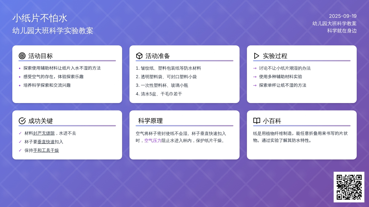 幼儿园大班上学期科学教案《小纸片不怕水》