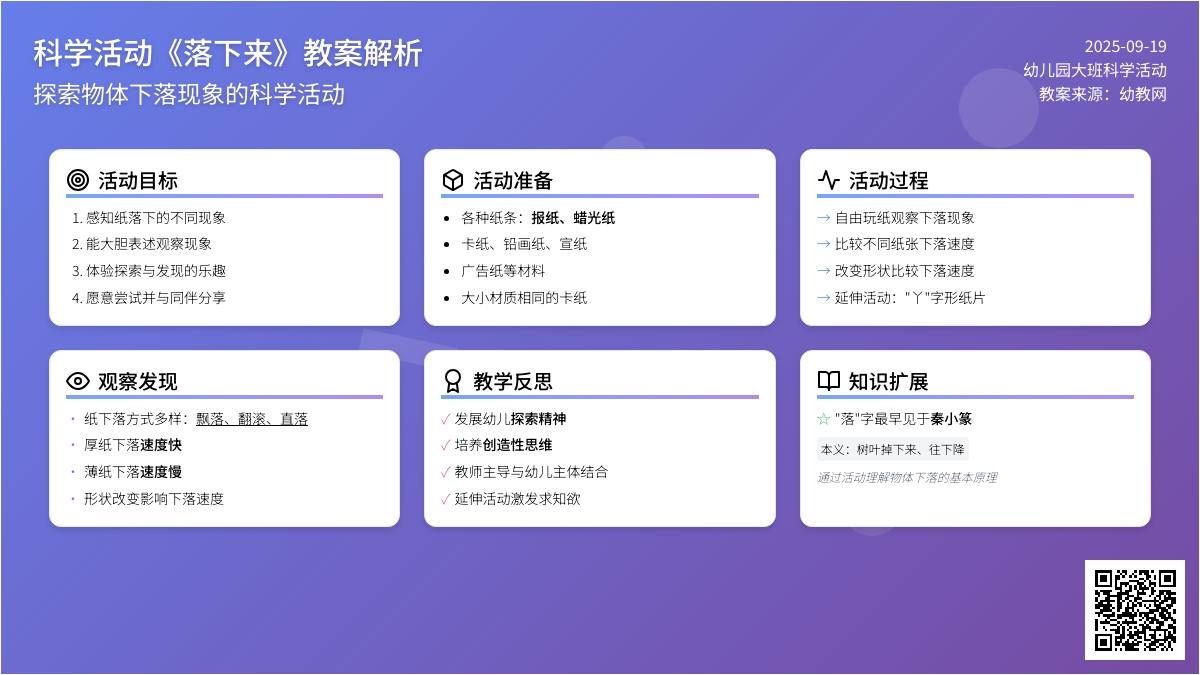 幼儿园大班科学活动教案《落下来》含反思