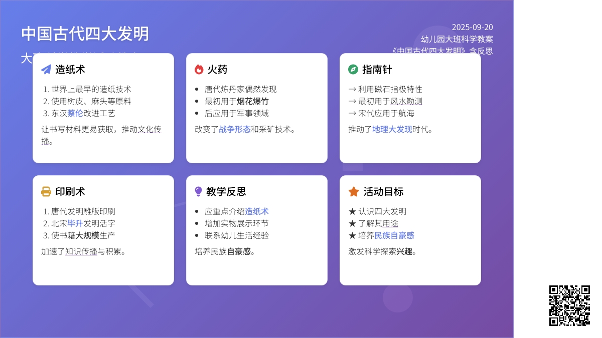 幼儿园大班科学教案《中国古代四大发明》含反思